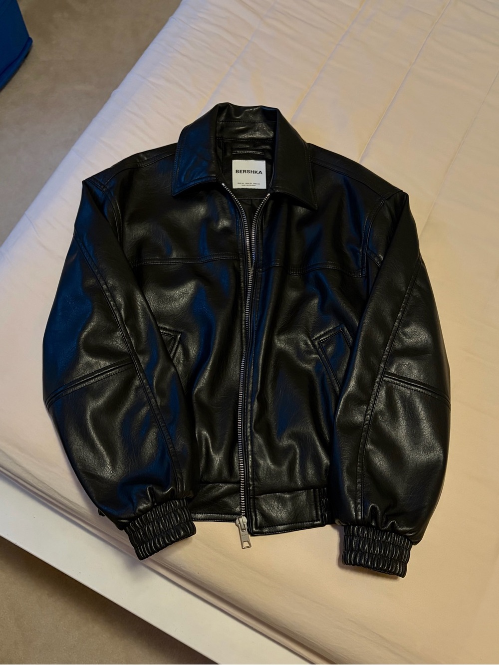 Bershka Men's Black Faux Leather Bomber Women’s